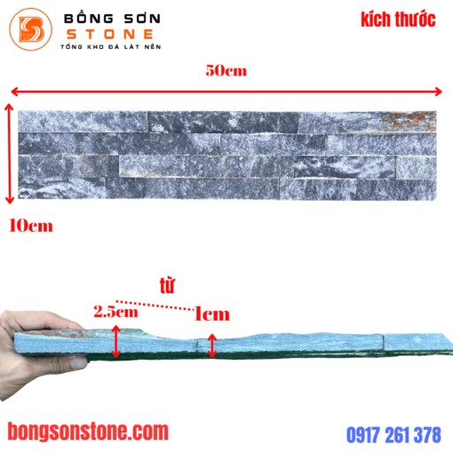 Kích thước đá ghép đen ánh kim 10x50cm