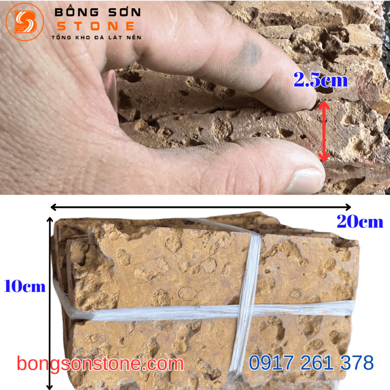 Đá Ong Vàng ốp tường 10x20cm 2 Đá Ong Vàng ốp tường kích thước 10x20cm, dày 2.5cm