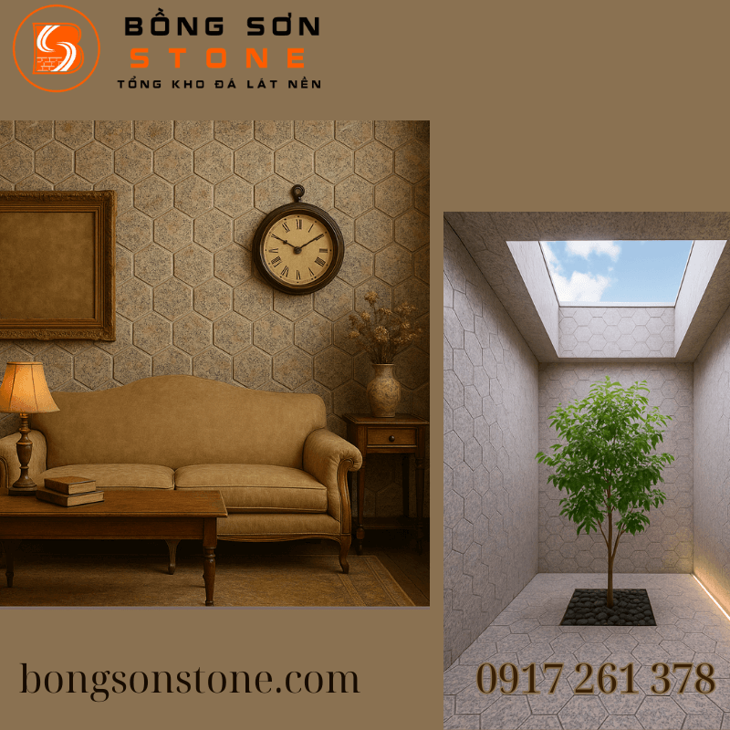 Đá tím hoa cà lục giác ốp tường, giếng trời