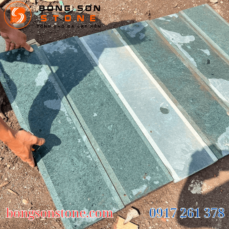 Đá xanh thanh hóa cà viền 20x80x2cm lát nền bền đẹp, sang trọng 3 Tone màu xanh rêu – xanh đen trầm ấm, dễ phối