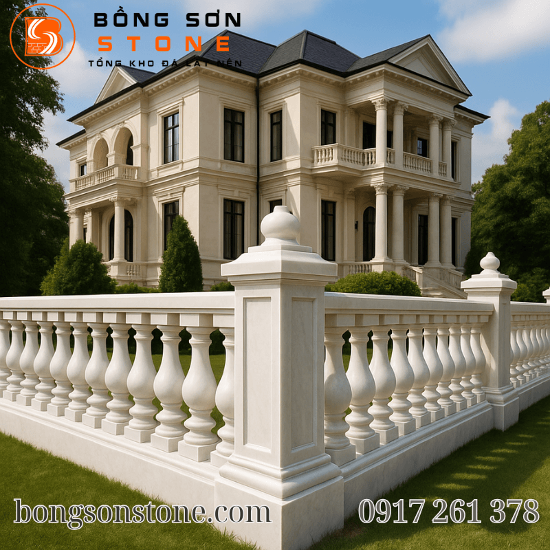 Lục bình đá lan can là gì? Cấu tạo, ưu điểm và ứng dụng thực tế 6 Lục bình đá cũng được dùng để tạo thành các hàng rào bao quanh biệt thự, dinh thự, mang đến sự sang trọng