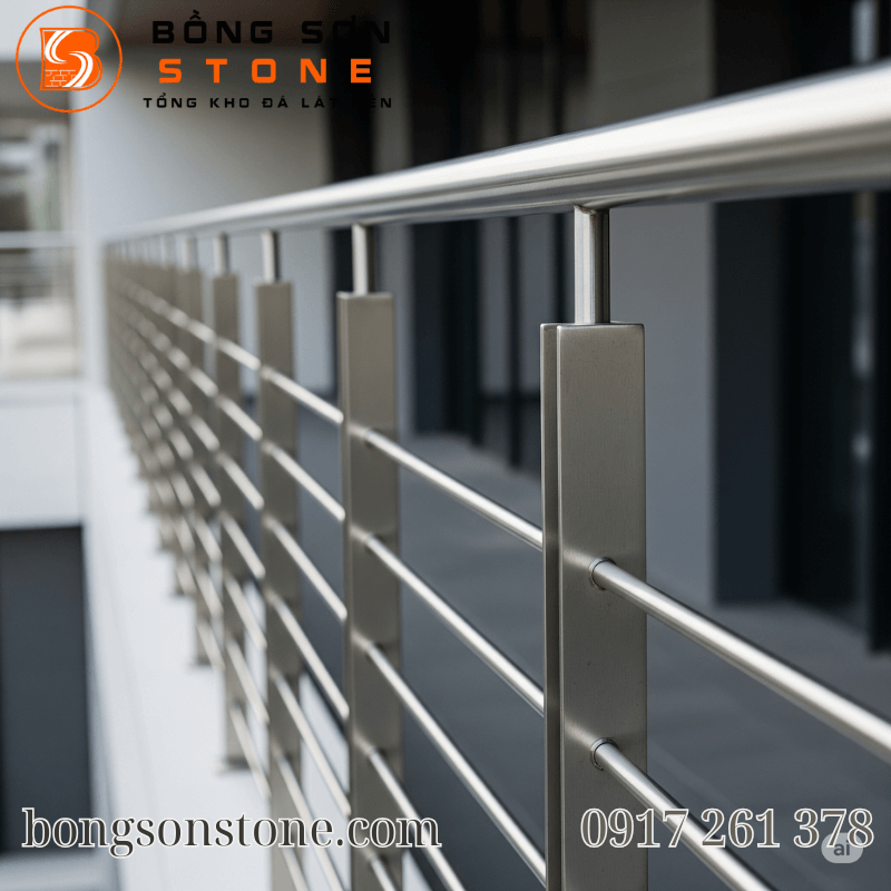 So sánh lục bình đá lan can với lan can sắt, gỗ, inox – Nên chọn loại nào? 6 Lan can inox (thép không gỉ) đại diện cho phong cách kiến trúc hiện đại, tối giản