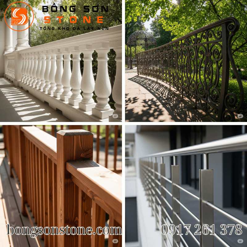 So sánh lục bình đá lan can với lan can sắt, gỗ, inox