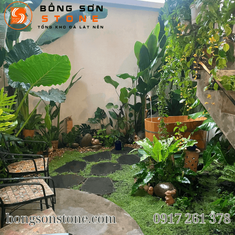 Trang trí sân vườn bằng đá bước dạo