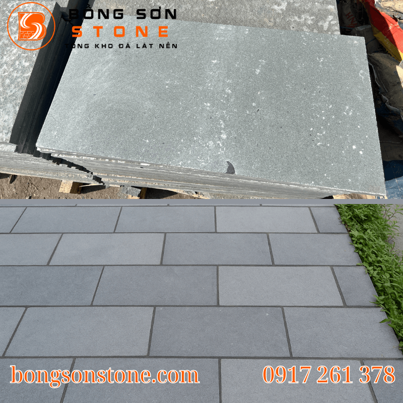 Đá sa thạch xanh khò 30x60x2cm lát sân vườn, vỉa hè 4 Sản phẩm đá sa thạch xanh khò 30x60 được ứng dụng rộng rãi