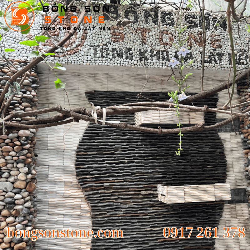 Đá răng lược xám 10x20 ốp tường làm tiểu cảnh thác nước chảy