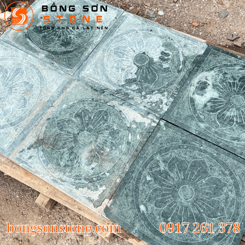 Đá Xanh Thanh Hóa hoa văn 40x40x2cm lát sân đình, chùa, nhà thờ, biệt phủ