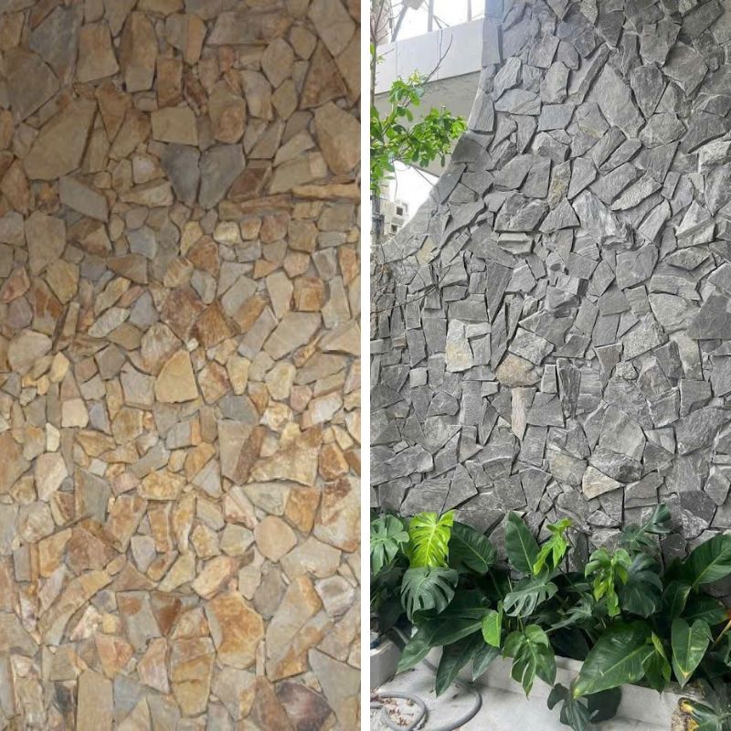 So sánh đá rối vàng và đá rối đen ốp tường tự nhiên