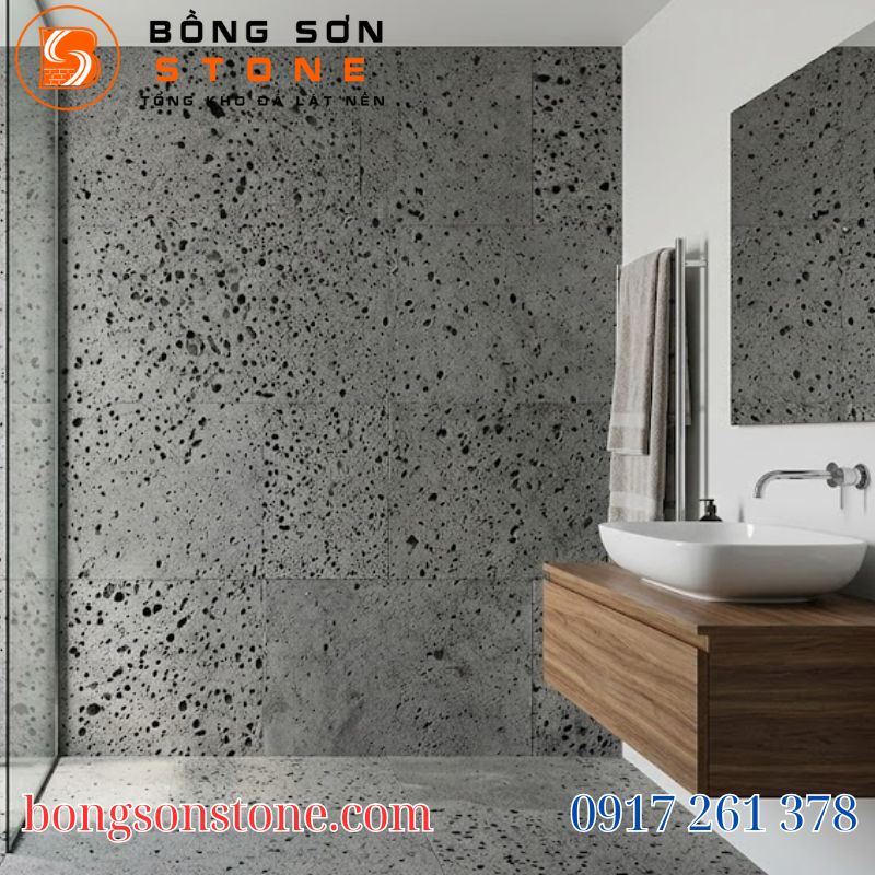 5 Mẫu Đá Ốp Tường Nhà Tắm Tự Nhiên Giúp Không Gian Sang Trọng 4 Đá ong xám lỗ nhỏ li ti - giải pháp đá ốp tường nhà tắm chống ẩm mốc và tiêu âm hiệu quả.