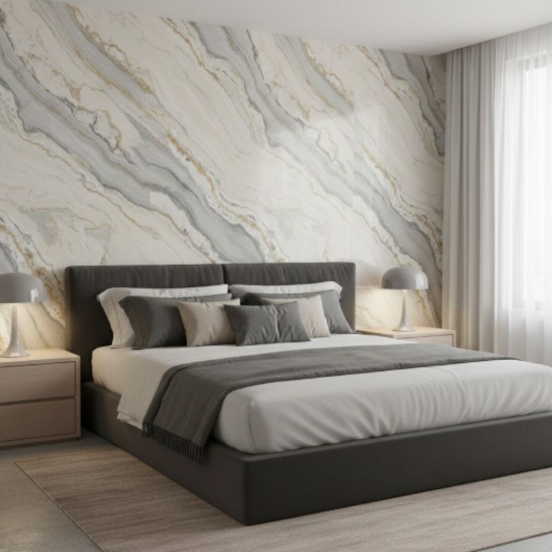 Điểm hạn chế của tấm nhựa giả đá được thể hiện rõ qua hình ảnh thực tế tại công trình.