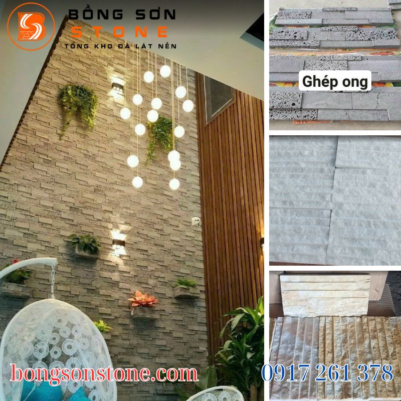 Ánh sáng đèn hắt giúp các đường nét của đá ốp giếng trời trở nên lung linh và có chiều sâu