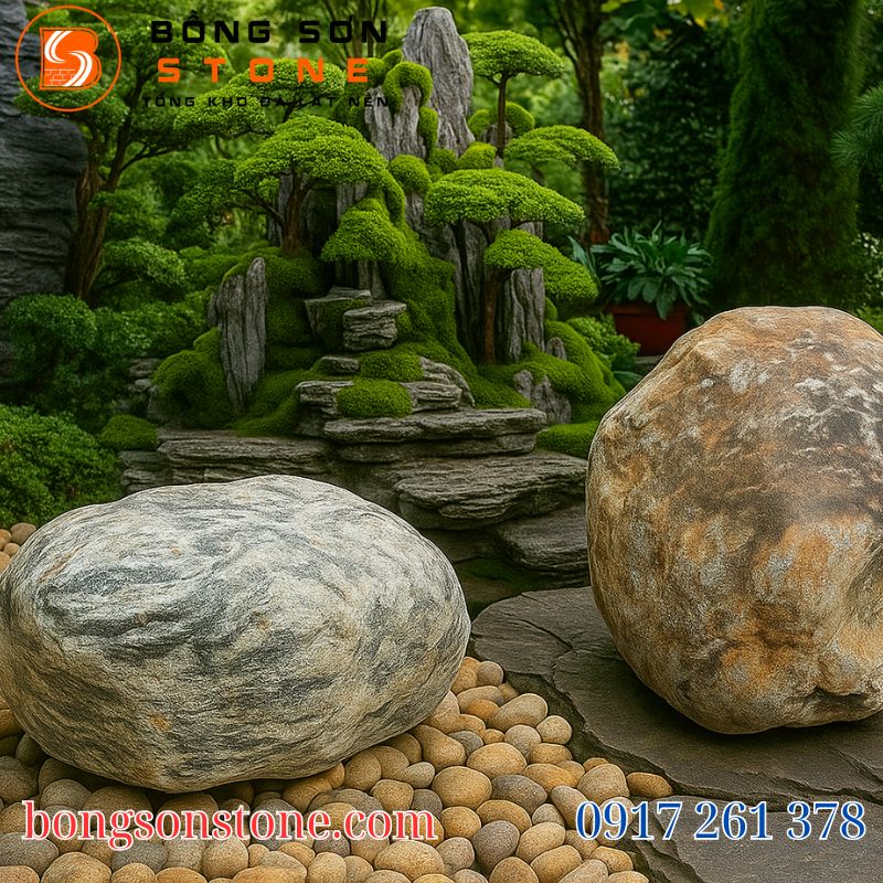 Đá cuội vân mây TP.HCM dùng trang trí tiểu cảnh khô gầm cầu thang và ban công