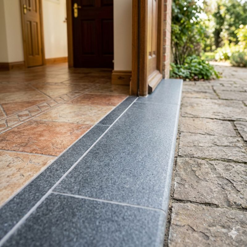   Đá ngạch cửa tự nhiên lắp đặt tại vị trí cửa ra vào giúp phân chia không gian và chống nước hiệu quả