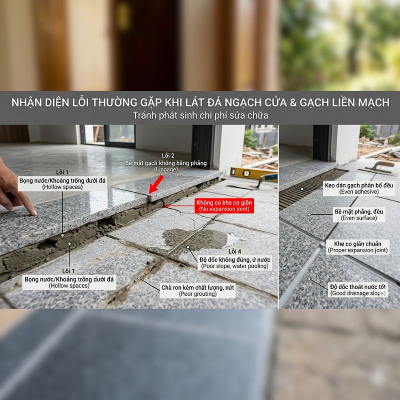        Nhận diện lỗi thường gặp khi lát đá ngạch cửa hay gạch liền mạch để tránh phát sinh chi phí sửa chữa.
