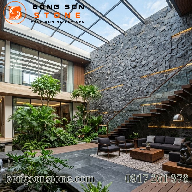 Mẫu đá ốp giếng trời cho biệt thự rộng với thiết kế sang trọng và đẳng cấp