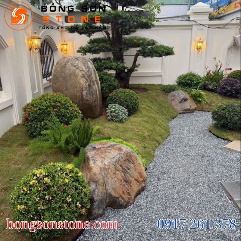 Đá tảng được ứng dụng linh hoạt trong nhiều phong cách cảnh quan, tạo điểm nhấn ấn tượng cho không gian ngoại thất