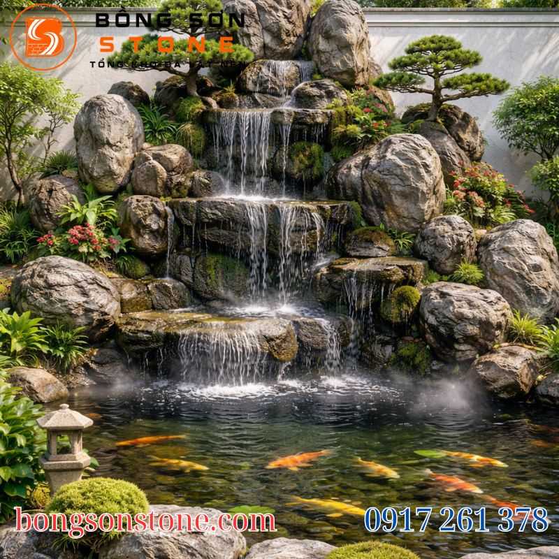 Hình ảnh đá cổ thạch làm đá bước dặm sân vườn, tạo lối đi tự nhiên sang trọng và hài hòa với cảnh quan