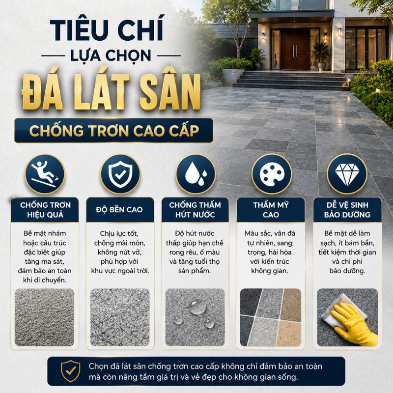 Tiêu chí lựa chọn đá lát sân chống trơn cao cấp