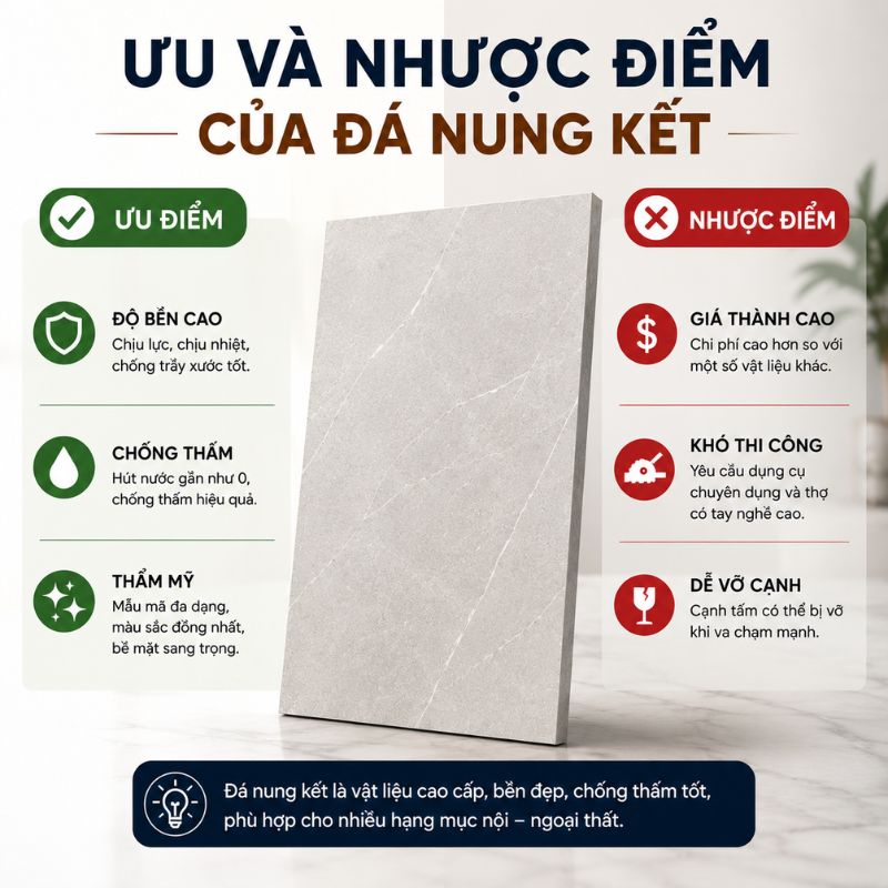 Chọn Đá Tự Nhiên Hay Đá Nung Kết? Ưu Nhược Điểm Chi Tiết 6 Ưu nhược điểm của đá nung kết
