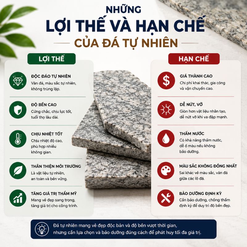Chọn Đá Tự Nhiên Hay Đá Nung Kết? Ưu Nhược Điểm Chi Tiết 5 Ưu nhược điểm của đá tự nhiên