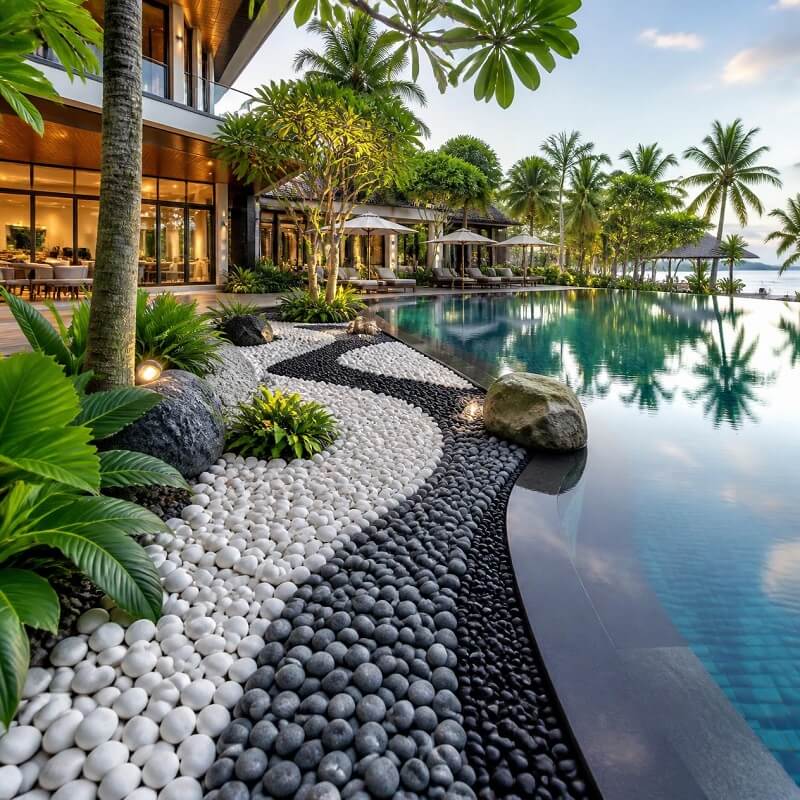   Lựa chọn đá sỏi hài hòa với phong cách kiến trúc và cảnh quan resort.