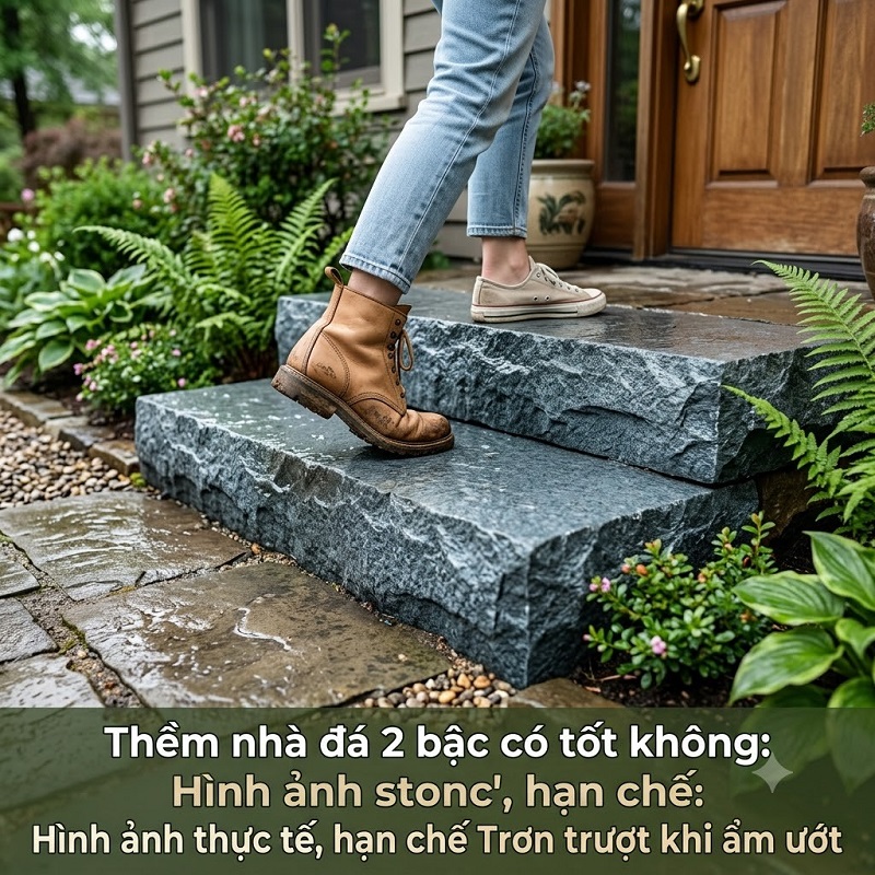 Dạng thềm từ đá xanh tự  hiên theo phong cách sang trọng, nâng tầm không gian